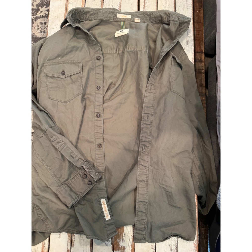Life Khaki by Haggar Olive Green Slim Fit Button Down Shirt Long Sleeve L